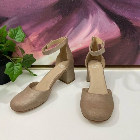 Eileen Fisher Indi Metallic Ankle-Grip Pumps in Suede Platinum Pumps Size 8 - Picture 8 of 16